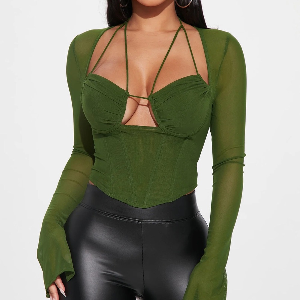 Green Mesh Corset Top